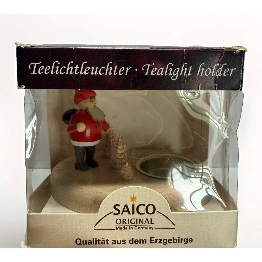 SAICO Original German Wooden Santa Tealight Candle Holder Erzgebirge Christmas